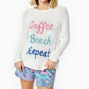 Lilly Pulitzer Danette Sweater Coffee Beach Repeat Resort White size Small